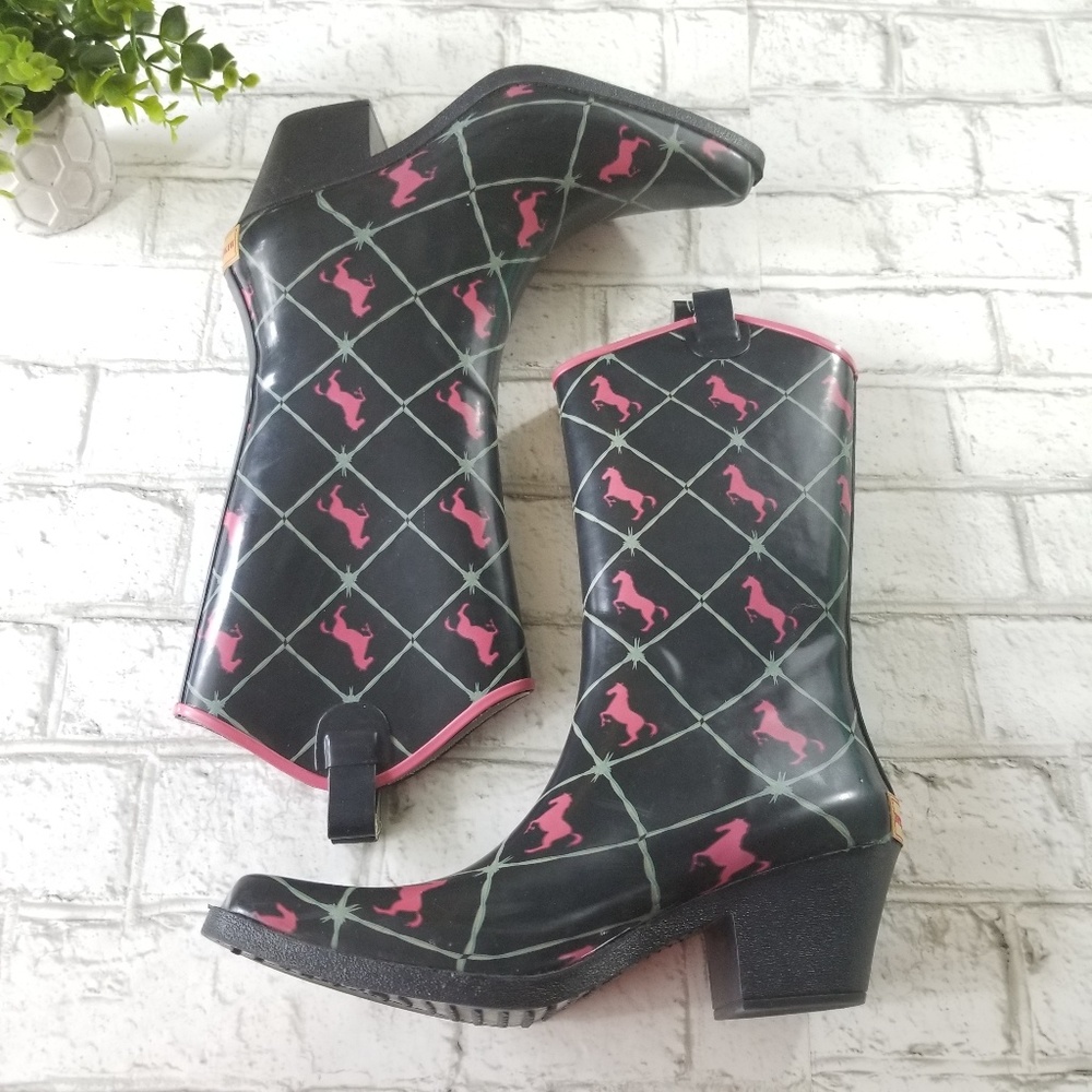 Bit & Bridle Horse Print Rubber Cowboy Rain Boots